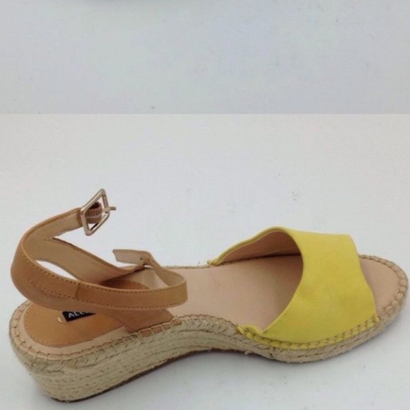Alex Marie Sz 8 ankle strap nubuck yellow leather espadrille wedges sandals - Picture 2 of 8